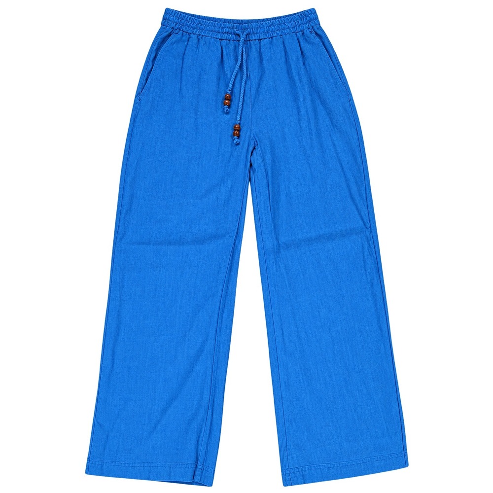 Zara 100% Linen Wide Leg Drawstring Pants Womens M Blue
